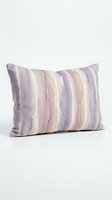 Striped throw pillow with soft lavender, mauve, and cream vertical stripes in linen fabric. Perfect for home decor, interior design projects, and furniture styling.