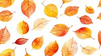 Watercolor autumn leaves in orange and yellow shades scattered on white background create seamless pattern for seasonal designs and fall decorations.