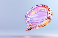 Translucent pink and orange glass speech bubble floating on light background, modern communication concept with glossy reflective surface and soft shadows.