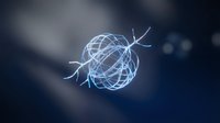 Futuristic glowing neural network sphere with electric connections on dark background for technology and artificial intelligence concepts.