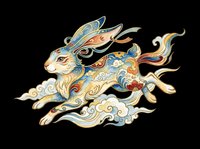 Ornate rabbit with decorative swirls and flowing patterns in blue, gold, and orange tones, isolated on transparent background. Ready for t-shirt design, clipart, stickers, sublimation, and print-on-demand products.