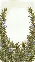 Rosemary herb frame with lavender flowers and green leaves on cream background, isolated design element for invitations, cards, menus, and botanical illustrations.