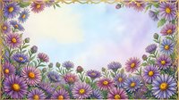 Watercolor floral frame with purple and pink daisies on pastel background for greeting cards, invitations and decorative designs.