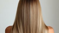 Straight blonde hair with highlights from behind, showing smooth texture and healthy shine against neutral background.