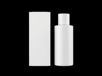 White cosmetic bottle with packaging box, isolated on transparent background. Ready for branding mockups, product design, print on demand, and T-shirt clipart use.