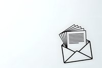 Open envelope with stack of documents or letters spilling out, minimalist line art illustration on white background for business communication concepts.