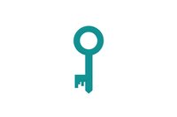 Minimalist turquoise key icon isolated on white background, featuring clean lines and simple geometric design for modern branding and security concepts.