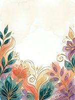 Ornamental floral border with coral, purple, and teal leaves on cream background. Isolated design element suitable for invitations, greeting cards, and decorative projects.