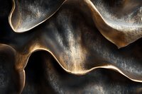 Flowing bronze metallic waves create abstract sculptural forms with warm golden highlights and deep shadows for luxury design projects.
