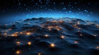 Digital network landscape with glowing nodes and connecting lines on dark blue background, representing data flow and global connectivity.