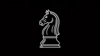 White chess knight piece outline on black background isolated for strategic game design and board game graphics.
