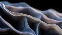 Abstract flowing fabric waves in soft blue and beige tones creating elegant curves and shadows against dark background for modern design projects.