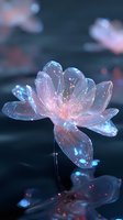 Ethereal translucent lotus flower with glowing pink center against dark background, creating magical atmosphere for spiritual and wellness designs.