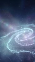 Cosmic spiral galaxy with glowing stardust trails and nebula clouds in deep space. Mystical universe background with swirling celestial patterns and starfield.
