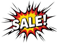 Comic book style explosion burst with sale text in bold letters. Promotional marketing design for retail advertising campaigns and discount announcements.