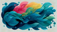 Abstract watercolor brushstrokes in vibrant blue, pink, orange and teal colors creating dynamic flowing movement on textured paper background for creative projects.