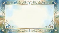 Ornate woodland frame with deer, forest animals, and botanical elements in vintage style with gold accents, isolated on white background for design projects.