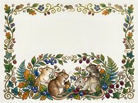 Autumn woodland animals border frame with rabbits, squirrels and forest elements on textured background for seasonal greeting cards and invitations.