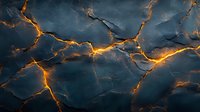 Dark marble texture with glowing golden cracks on navy blue stone surface, abstract luxury pattern background for interior design and decoration.
