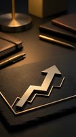 Golden growth arrow on dark slate with warm lighting creates sophisticated business atmosphere for financial presentations and corporate materials.