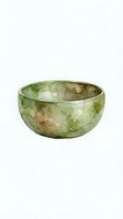 Jade stone bowl with natural green and brown mottled patterns, isolated on white background. Suitable for home decor, tableware, and design projects.