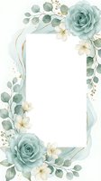 Watercolor floral frame with sage green roses and eucalyptus leaves on white background for wedding invitations and greeting cards.