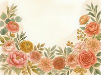 Watercolor floral border with pink peonies, ranunculus, and dahlias on a soft beige background, perfect for wedding invitations and cards.