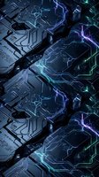 Futuristic circuit board pattern with glowing neon lines in blue, purple, and green creating a seamless tech background. Tiles into a single background.