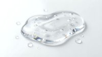 Transparent gel or serum droplet with water bubbles on white background, isolated for skincare, cosmetics, and beauty product design applications.