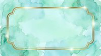 Mint green watercolor wash with gold decorative frame border on isolated white background, suitable for invitations, greeting cards, and design templates.