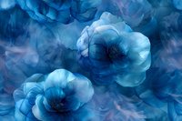 Ethereal blue flowers with translucent petals on dark mystical background, perfect for romantic designs, wedding invitations, and dreamy wall art decor.