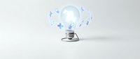 Light bulb with floating medical icons representing healthcare innovation and digital health technology solutions for modern medicine.