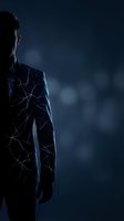 Man with digital network lines overlaid on torso and chest against dark blue background, representing connectivity, technology integration, and digital transformation for business and innovation concepts.