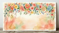 Watercolor floral border with coral, peach, and yellow blooms cascading from top, soft washes below. Suitable for invitations, greeting cards, and wedding stationery designs.