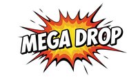 Comic book style explosion burst with mega drop text in bold letters on transparent background for graphic design and promotional materials.