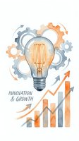 Watercolor lightbulb with gears and growth chart representing innovation and business development concept for corporate presentations.