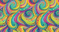Vibrant psychedelic paisley pattern with swirling colorful motifs in rainbow hues. Seamless repeating design for textile, wallpaper and decorative backgrounds.