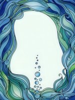Abstract ocean waves frame with flowing water currents and bubbles creating decorative border for marine themed designs and nautical projects.