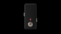 Compact black guitar effects pedal with red LED indicator and chrome footswitch, isolated on transparent background. Ready for music equipment design, t-shirt graphics, clipart, stickers, and print-on-demand products.
