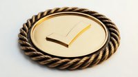 Golden medal with rope border and clock hands showing time management achievement award for business success competitions.