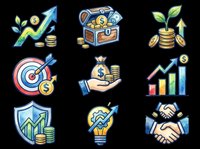 Isolated business finance icons set with transparent background, ready for t-shirt design, clipart, stickers, print-on-demand products and sublimation projects.
