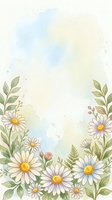 Soft watercolor floral frame with daisies, green leaves, and pastel washes, offering copy space for greeting cards and invitations.