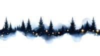 Mystical winter forest silhouette with glowing lights and fog effect on white background, seamless pattern for seasonal designs and holiday decorations.