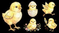 Cute yellow chicks isolated on transparent background, ready for t-shirt design, clipart, stickers, sublimation and print-on-demand products.