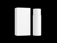 Blank white cosmetic bottle and box isolated on transparent background, ready for branding, packaging design, product mockups, sublimation, print-on-demand, and commercial use.