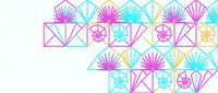 Colorful geometric pattern with seashells and starfish motifs in pink, turquoise and yellow creating decorative summer beach design for backgrounds and textiles.