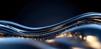 Elegant flowing blue waves with golden sparkles and bokeh effects on dark background create dynamic abstract composition for luxury designs.