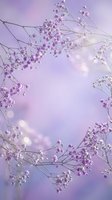 Delicate baby's breath flowers frame purple bokeh background creating dreamy romantic atmosphere for wedding invitations and feminine designs.