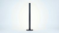 Dark metal pole with round base isolated on white background, minimalist industrial design element for architecture and construction projects.