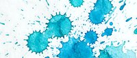 Turquoise watercolor paint splatters and drops on white background. Abstract artistic texture with vibrant blue ink blots and splashes for creative design projects.